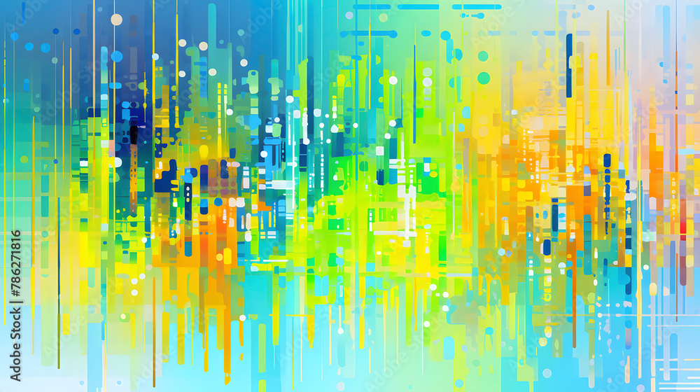 Wall mural digital technology yellow green cyber y2k abstract pattern poster web page ppt background