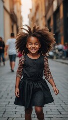 Fototapeta premium 1 Black African American happy young girl, candid joy, child education,concept happy and wellbeing concept