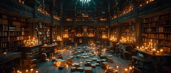 Enchanted Library of Whispers & Light. Concept Fantasy Photoshoot, Magical Atmosphere, Illuminated Books, Whispers of Wisdom