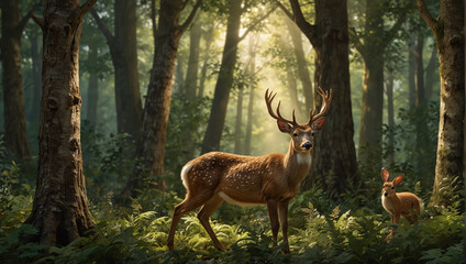 Naklejka na ściany i meble deer in the forest on morning