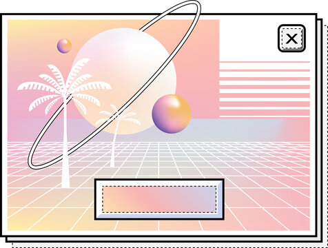 Retrowave Y2K Old Computer Pop Up Window Screen with Cyberspace Illustration