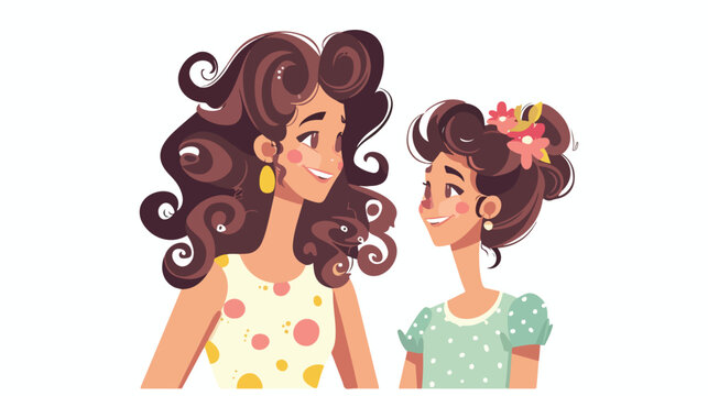 Mother and daughter girl doing curly hairstyle