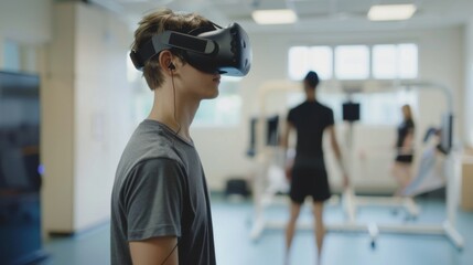 Young Man Experiencing Virtual Reality in a Gym
