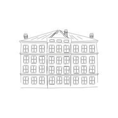 Classic facade of house on street of Old Town in Europe, architectural sketch vector illustration
