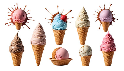 Delicious ice cream explosion on transparent background cutout, PNG file. 