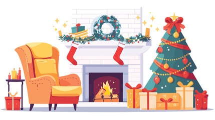 New Year holiday decorated home interior with armchair