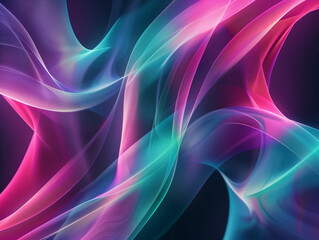 Fototapeta premium Ethereal waves of turquoise and magenta swirl in a digital silk-like texture.