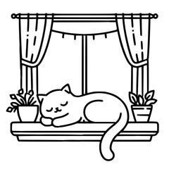 Cat sleeping in window drawing 