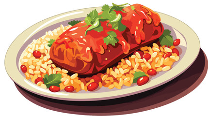 Mexican enchilada platter with red sauce 