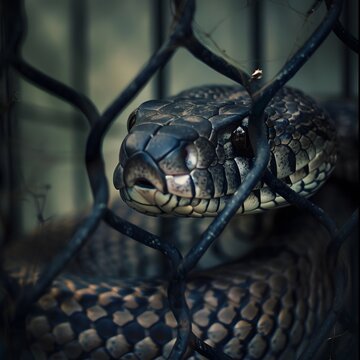 A snake is in a cage.