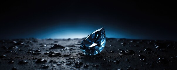 Beautiful shinning blue diamond on the black background. - obrazy, fototapety, plakaty