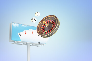 Billboard with casino elements flying out