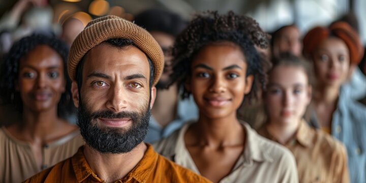 Group Of People From All Over The World Looking Into Camera. Unity Of Races And Nationalities