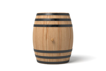 Upright oak barrel isolated on white