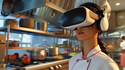 Woman Cooking With Virtual Reality Headset