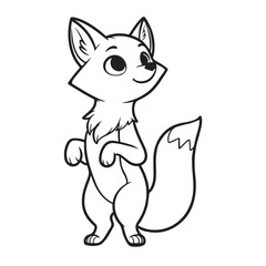 line art of fox cartoon standing on two legs vector