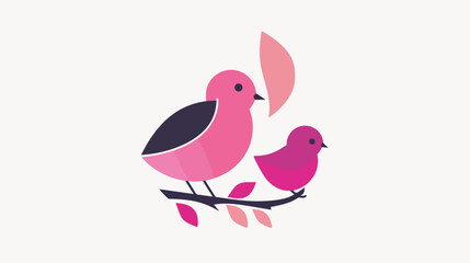 Modern Calm Mom and Baby Bird Pink Logo Design. 