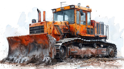 watercolor painted bulldozer illustration