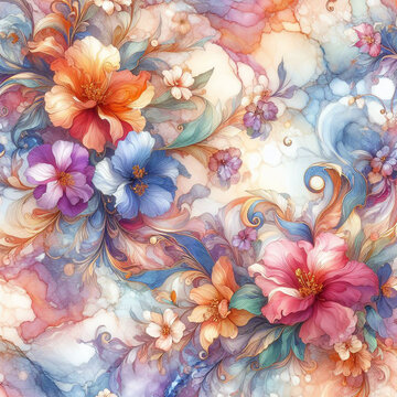 Marble wallpaper background of spring flowers elegant beautiful floral seamless pattern of fabric hand-painted flowers baroque colorful decoration