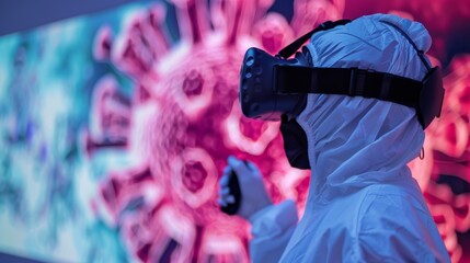Scientist in PPE Using VR Technology for Virus Research