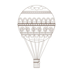 Vintage hot air balloon, old flying airship with basket in sketch vector illustration