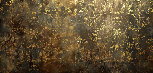 HD snapshot showcases vintage wallpaper's opulent grunge-gold design.
