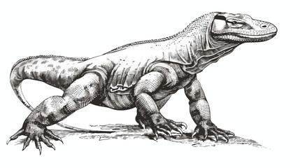 Monochrome vintage engraved drawing Komodo dragon vector