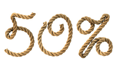 3D render of the text "50%" with a rope texture