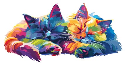 Animestyle 2D illustration of a twoheaded cat, vibrant colors, playful pose, simple background for die cut - obrazy, fototapety, plakaty