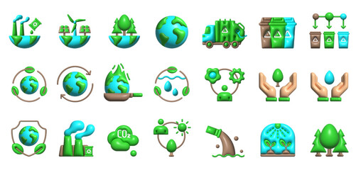 Waste separation, Eco planet, Recycle, 3d vector icons. Recycling, green, 3D, icon, environmental, eco, pollutions, ecological, waste, reuse, vector icon 3D icons. - obrazy, fototapety, plakaty