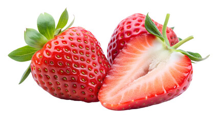 Strawberry and strawberry slices are isolated on a transparent background.