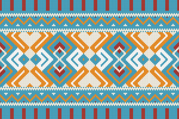 Ikat Fabric Paisley Embroidery Background. Ikat Damask Geometric Ethnic Oriental Pattern traditional.aztec Style Abstract Vector illustration.design for Texture,fabric,clothing,wrapping,sarong.