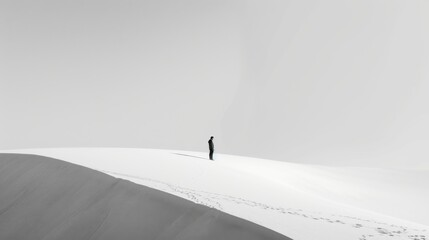 Solitude in the Desert: A Man's Journey Towards Self-Healing, A Tranquil Journey through the white  Desert Wilderness - obrazy, fototapety, plakaty