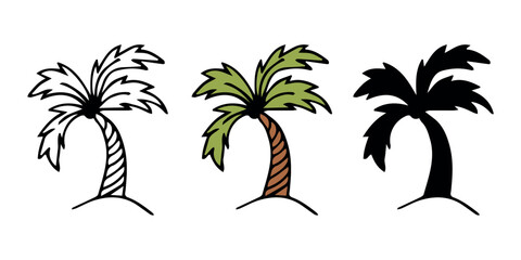 Fototapeta na wymiar Palm tree icons in doodle style on a white background. Hand drawn doodle illustration.