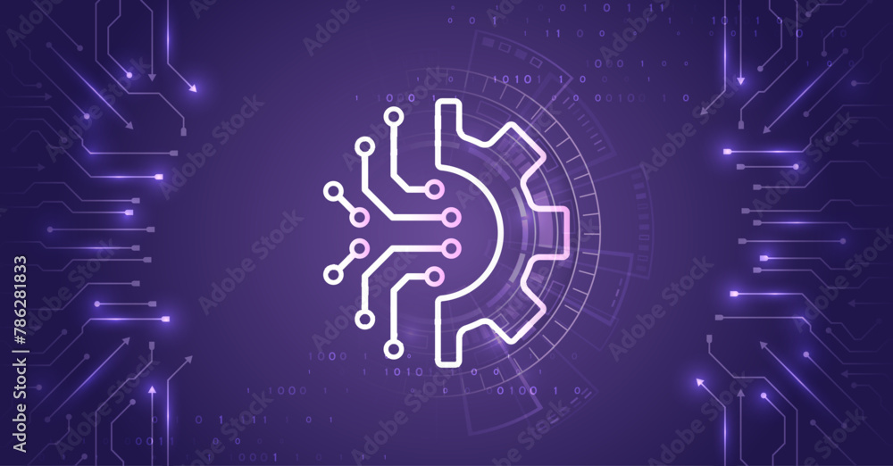 Aufkleber Abstract high tech brain on a purple background. Data analysis, neural network. Artificial intelligence vector illustration. Technology background template.