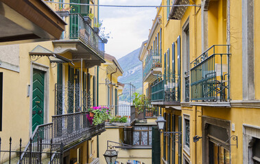 Old street in Bellagio on Lake Como in northern Italy in Europe - 786282400