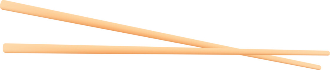 3D Wooden chopsticks isolated on white background. Japanese chopsticks, Chinese wooden chopsticks. Pair of wooden chopsticks isolated on white background.