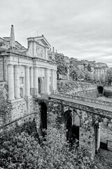 Bergamo main gate Porta San Giacomo in Italy, Europe in black and white
- 786283218