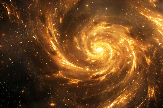 A golden spiral galaxy with sparkling stars, suitable for science or fantasy themes.