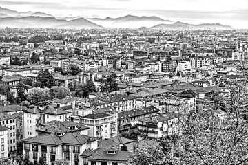 Bergamo panorama aerial view in Italy, Europe in black and white - 786283618