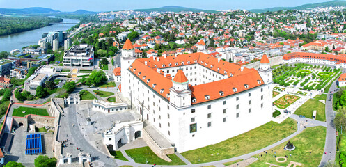 Bratislava Castle Slovakia in beautiful weather, aerial view in Europe - 786284024