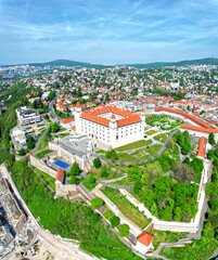 Bratislava Castle Slovakia in beautiful weather, aerial view in Europe