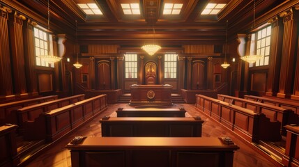 Majestic Courtroom Interior With Judges Bench and Seating