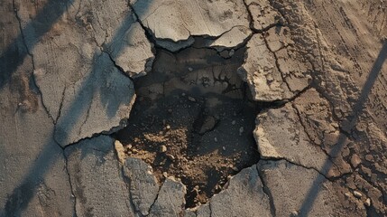Overhead shot of parched soil showing deep cracks and texture, symbolizing drought.