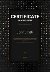 A luxurious certificate design featuring gold and black mosaic patterns. This elegant vector template is ideal for awards, diplomas, and corporate recognition. Not AI.