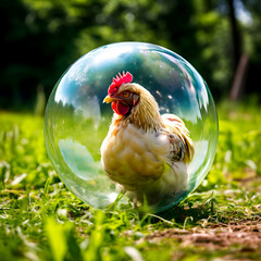 bubbles in the grass hen gardan trees chikan bird egg poultry farm - obrazy, fototapety, plakaty