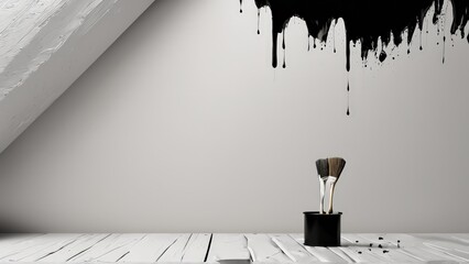 3d render, abstract background with black and white liquid waves.