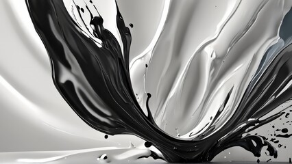 3d render, abstract background with black and white liquid waves.