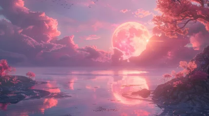 Fototapeten Background illustration of a fantasy planet with a Pink Cloud © Lerson