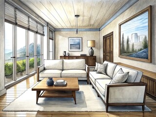 a sketch of a beautiful modern living room